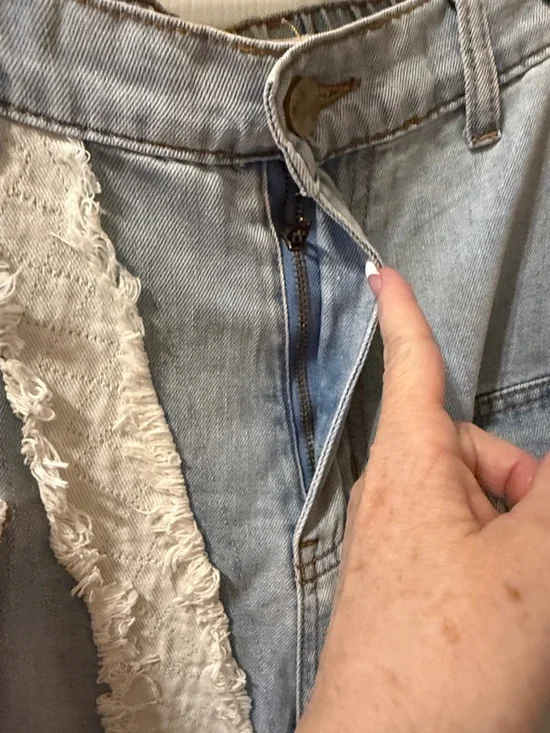 POL Light Blue & White Patchwork Wide-Leg Jeans - Picture 6 of 8